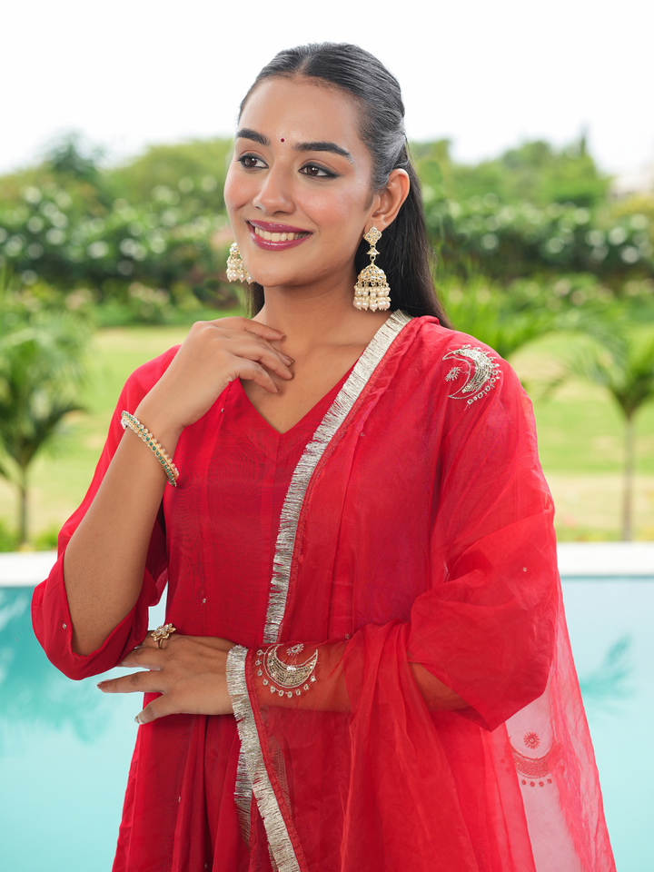 SURKH MEHER ZARI ANARKALI SET