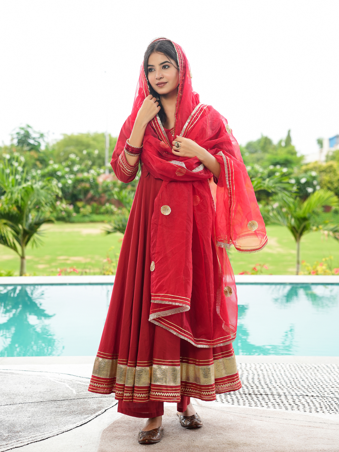 SHAHI MAROON GOTA ANARKALI SET