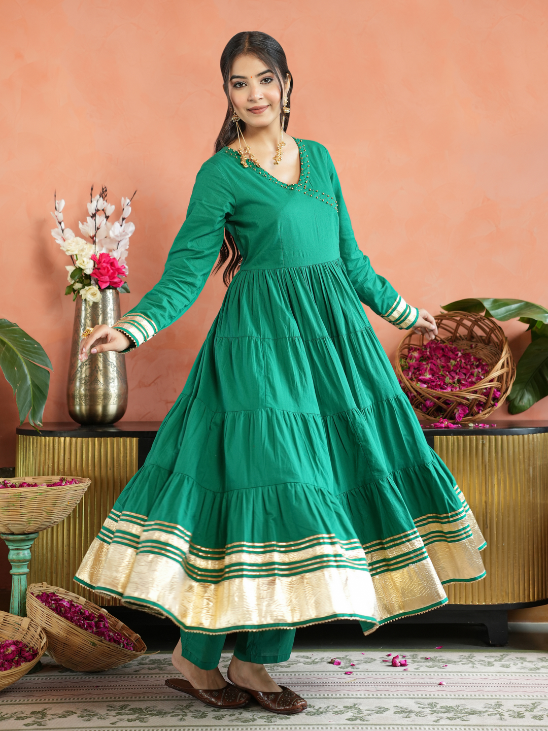HARA TIERED GOTA ANARKALI SET