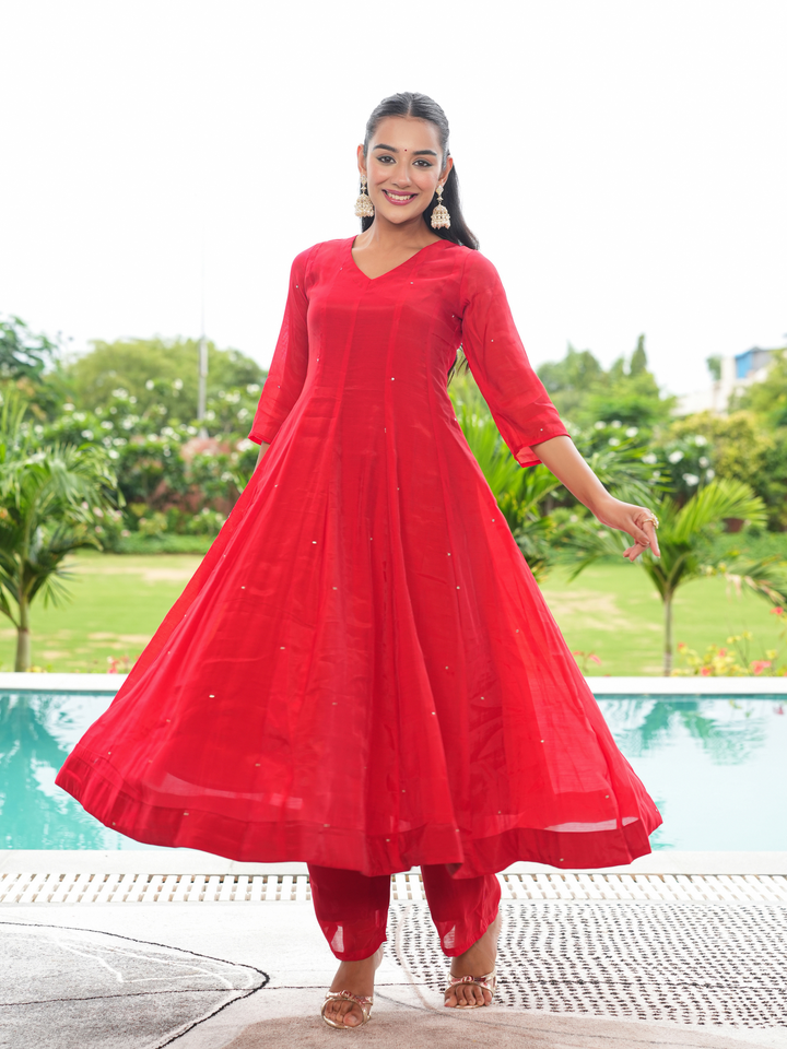 SURKH MEHER ZARI ANARKALI SET