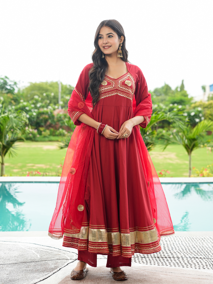 SHAHI MAROON GOTA ANARKALI SET