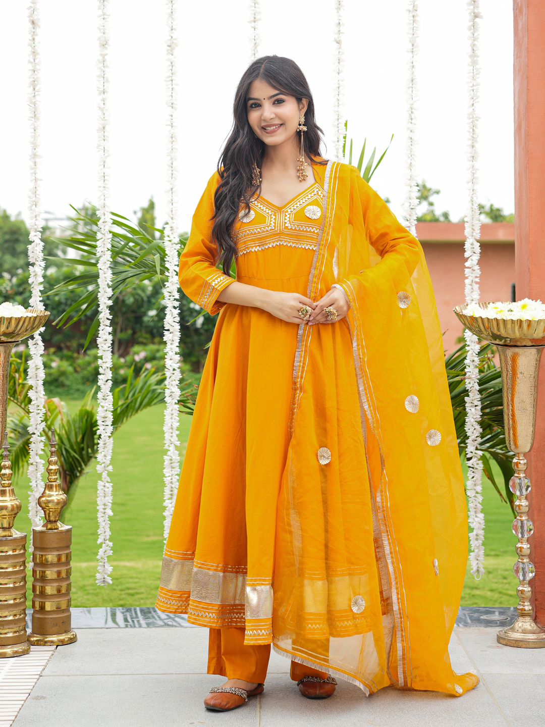 PILAARI MUSTARD GOTA ANARKALI SET