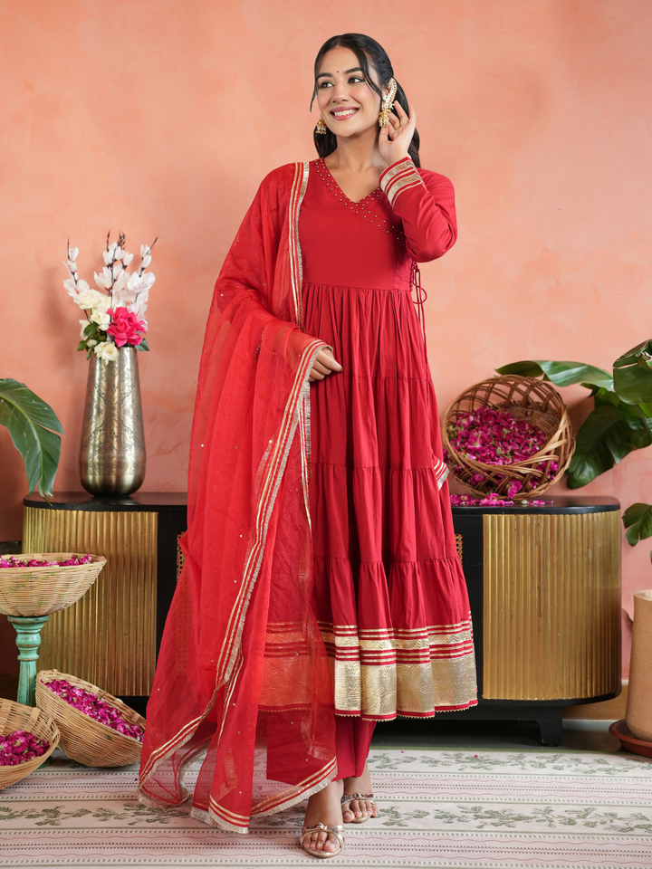 MEHRUN TIERED GOTA ANARKALI SET