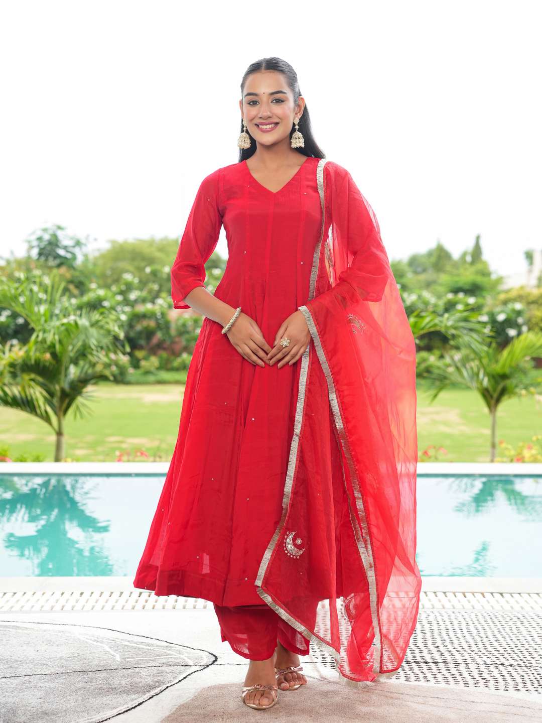 SURKH MEHER ZARI ANARKALI SET