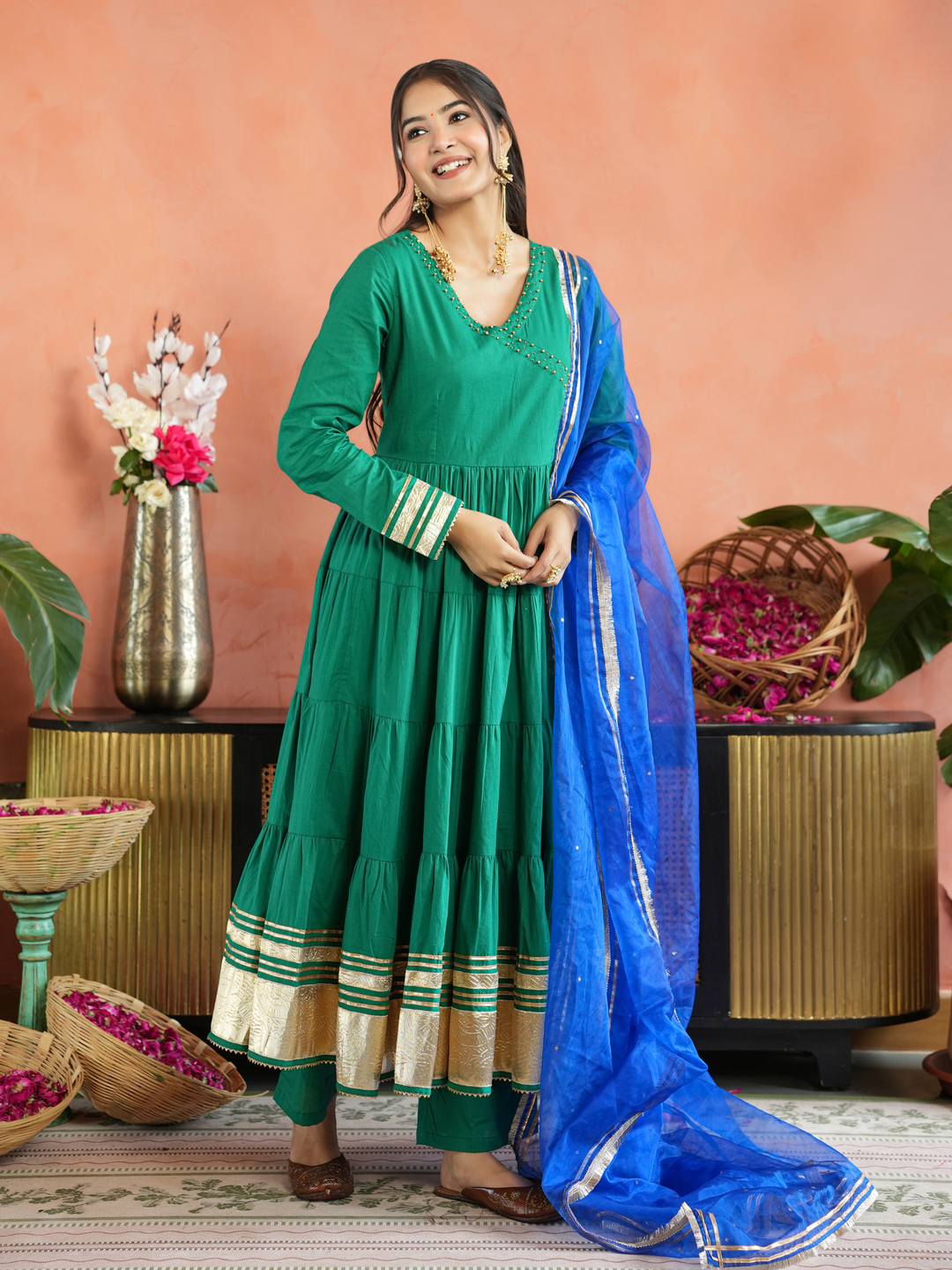 HARA TIERED GOTA ANARKALI SET