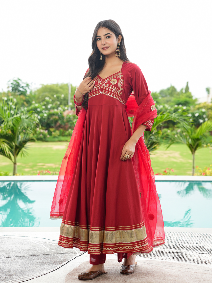 SHAHI MAROON GOTA ANARKALI SET