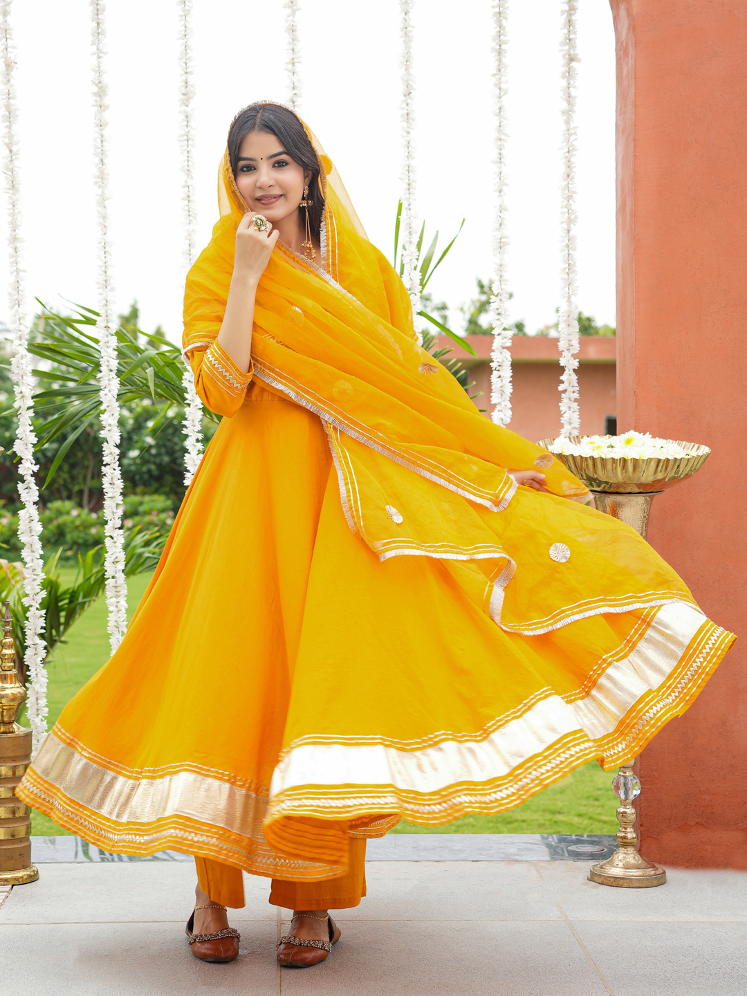 PILAARI MUSTARD GOTA ANARKALI SET