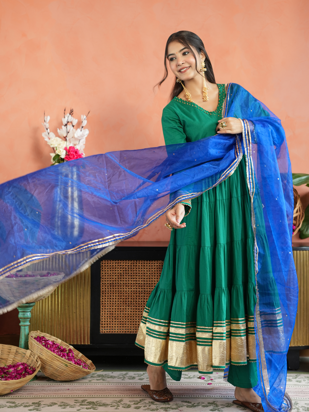 HARA TIERED GOTA ANARKALI SET