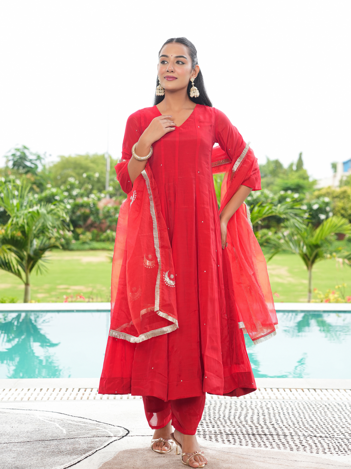 SURKH MEHER ZARI ANARKALI SET