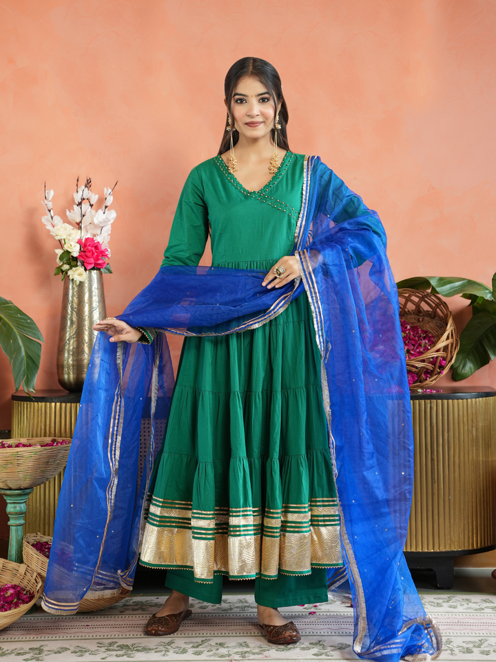 HARA TIERED GOTA ANARKALI SET