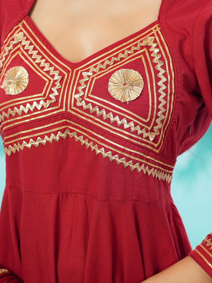SHAHI MAROON GOTA ANARKALI SET