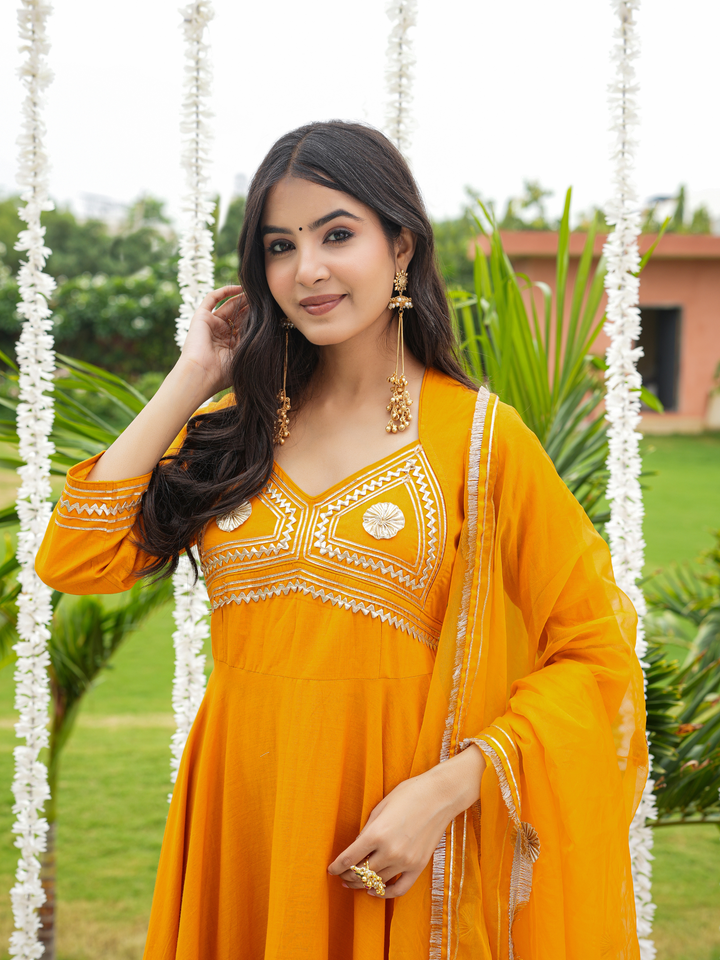 PILAARI MUSTARD GOTA ANARKALI SET