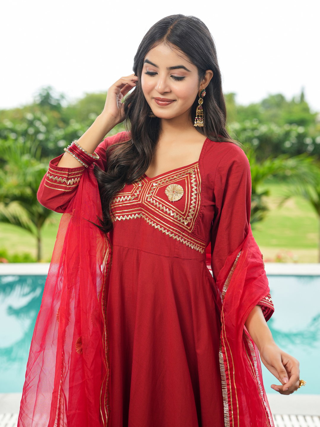 SHAHI MAROON GOTA ANARKALI SET