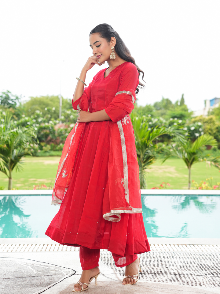 SURKH MEHER ZARI ANARKALI SET