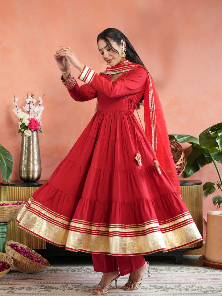 MEHRUN TIERED GOTA ANARKALI SET