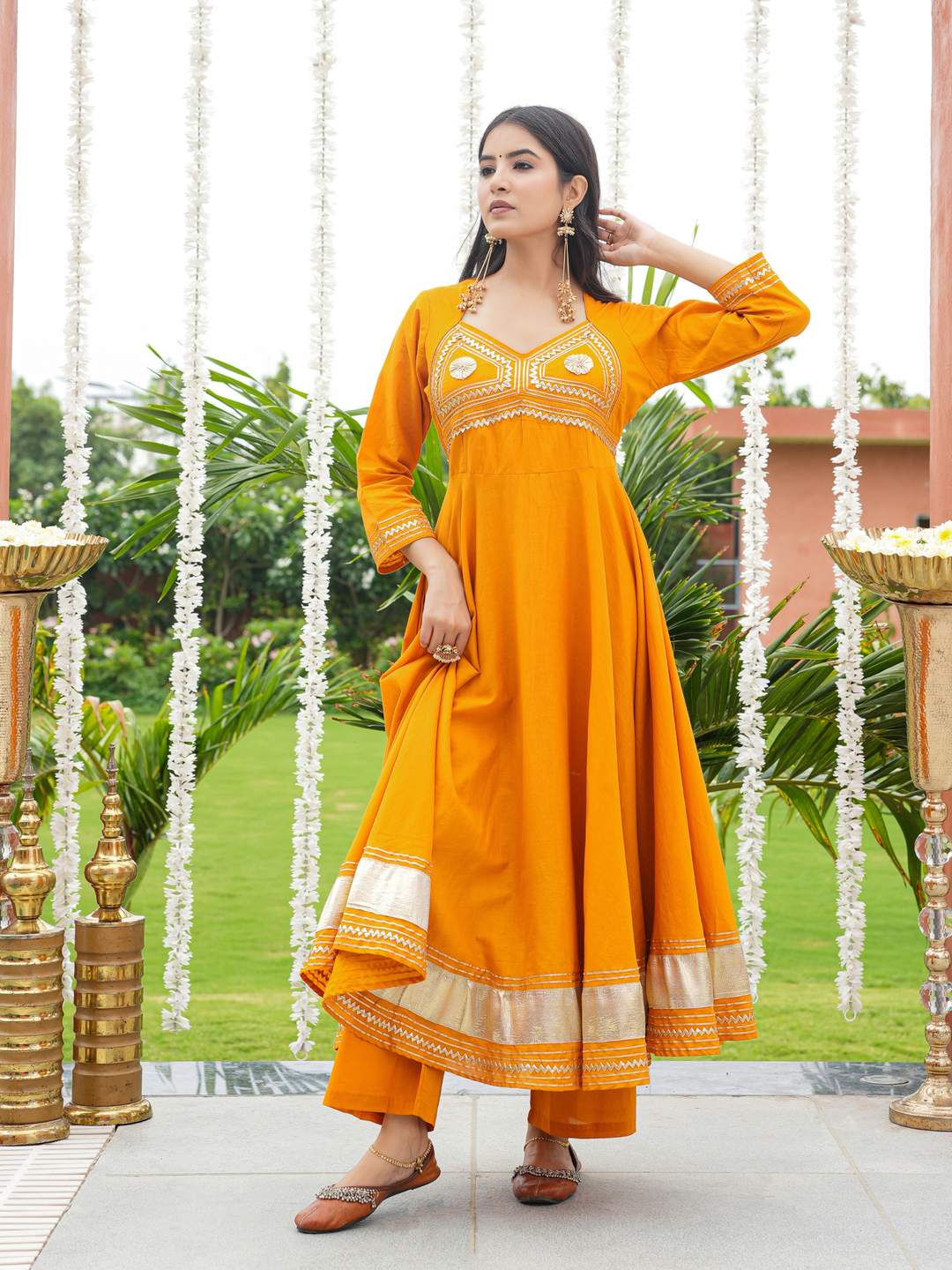 PILAARI MUSTARD GOTA ANARKALI SET