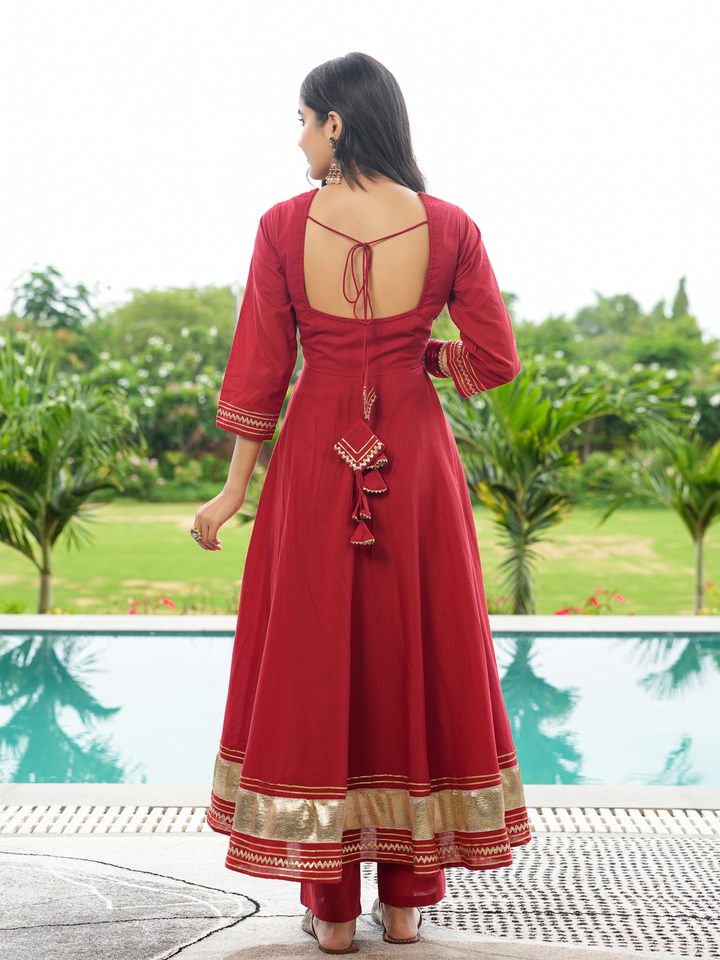 SHAHI MAROON GOTA ANARKALI SET