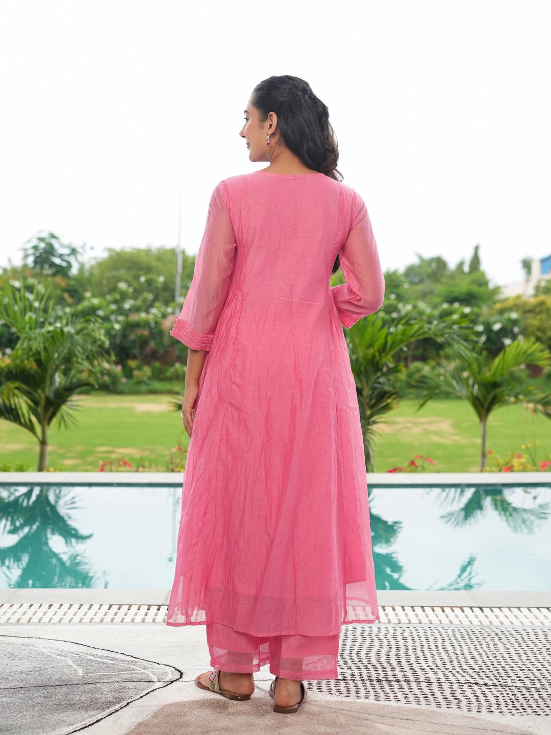 CORAL PEACH MUL CHANDERI KURTA SET