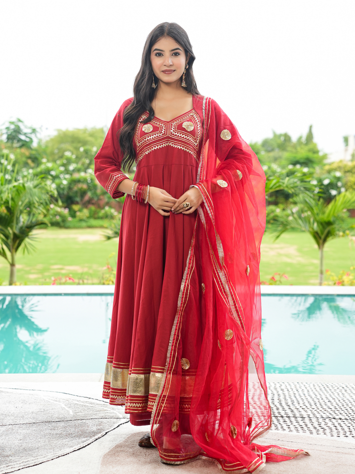 SHAHI MAROON GOTA ANARKALI SET