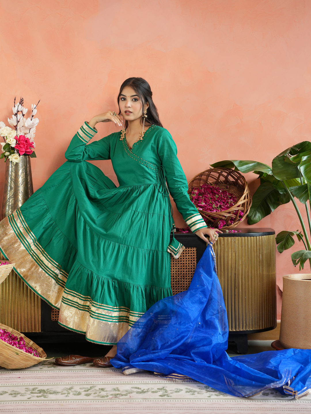 HARA TIERED GOTA ANARKALI SET