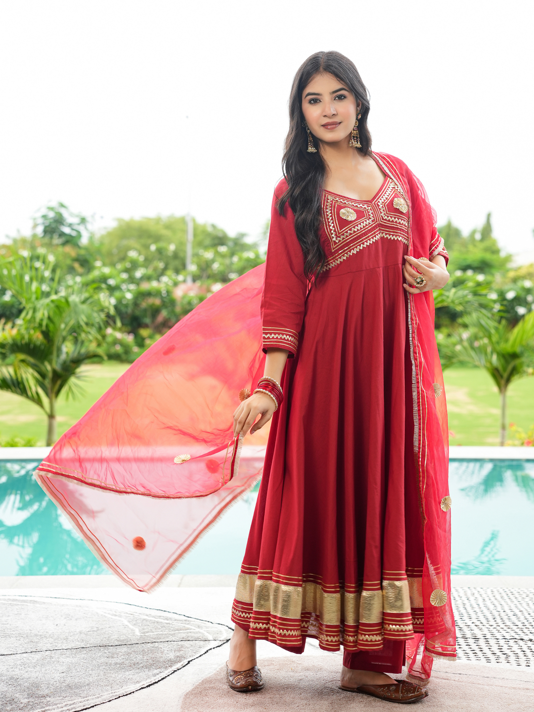 SHAHI MAROON GOTA ANARKALI SET