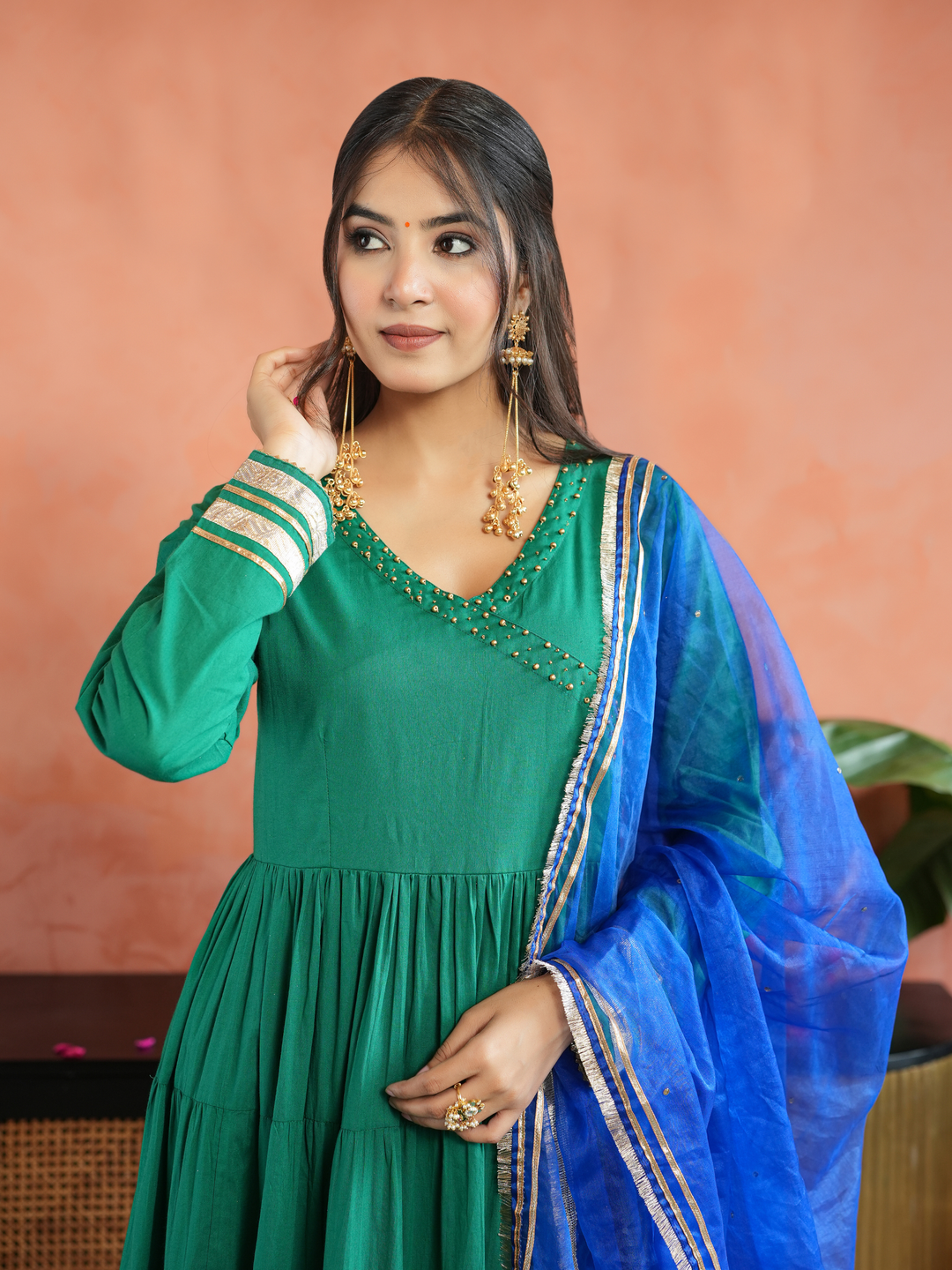 HARA TIERED GOTA ANARKALI SET